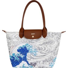 Dogo Kadın Vegan Beyaz Large El Çantası - Japanese Waves Tasarım