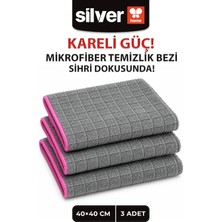 Silver Home Premium Çamaşır Suyuna Dayanıklı Mikrofiber Mutfak Temizlik Bezi 3'lü Set 40X40 cm Çok Amaçlı Süper Emici Gri