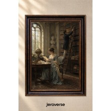 Jeraverse Mektuplar ve Eski Kütüphane Tekli Camlı Çerçeveli Vintage Tablo - 15 x 21 Antik Maun