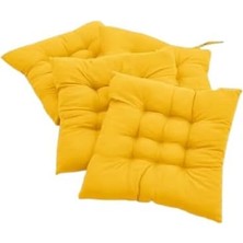 4'lü Sandalye Minderi – Bağcıklı, Çökme Yapmaz Sünger Dolgulu, Yıkanabilir – 40X40 cm (Sarı)