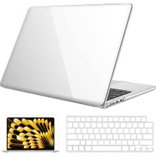 Pratik Ev MacBook Air M3 Çip 13.6 Inç A3113 Uyumlu Parlak Kılıf, Şeffaf Klavye Kılıfı ve Film, Şeffaf