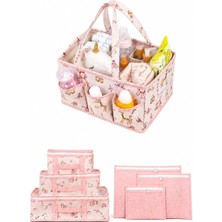 7'li Yenidoğan Hastane Çıkış Organizer Set - Bölmeli Bebek Bakım Çantası - 6 Parça Valiz Içi Düzenleyici (Pembe)