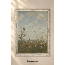 Jeraverse Rüzgârda Kır Çiçekleri Dikey Tekli Camlı Çerçeveli Vintage Tablo - 15 x 21 Patina Krem