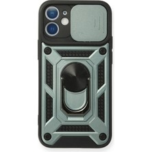 Apple iPhone 12 Mini Kılıf Pars Lens Yüzüklü Silikon - Yeşil