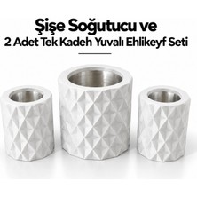 Mottopi Beyaz Elmas Desenli Şişe Soğutucu ve 2 Adet Tek Kadeh Yuvalı Ehlikeyf Seti,metal Iç Hazneli,termojelli Soğutucu-Beyaz