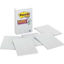 Pratik Ev Süper Yapışkan Notlar, 4x6", 3 Ped, 2x Yapıştırma Gücü, Mavi Izgara Çizgili Beyaz, Geri Dönüştürülebilir (660-SSGRID)