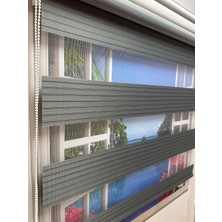 Çift Mekanizmalı Zebra Stor Perde Geniş Gri-Beyaz Gri