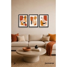 Jeraverse Terracotta Fırça Izleri 3'lü Modern Soyut Çerçeveli Tablo Seti - 15 x 21 Mat Siyah