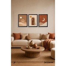 Jeraverse Çöl Gecesi ve Kemerler 3'lü Modern Soyut Çerçeveli Tablo Seti - 15 x 21 Mat Siyah