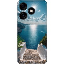 Tecno Spark 10C ile Uyumlu Silikon Kılıf, Santorini Temalı Desenli, Darbe Emici, Çok Renkli