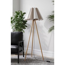 Woody Tripod Flora Çift Renkli Zemin Lambaderi, Kumaş Başlıklı Ayaklı Lamba ve Salon Oturma Odası Aydınlatması - Modern Dekoratif Yer Lambası