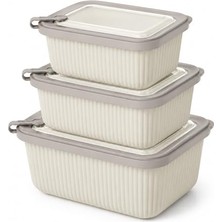 Pratik Ev Vakumlu Silikon Kapaklı Plastik Saklama Kabı Seti, 3.5 L, Mikrodalga ve Derin Dondurucu Için, 600/1100/1800 Ml, Bej, Dikdörtgen