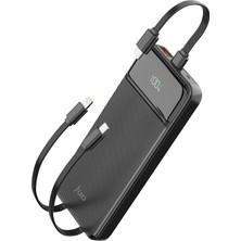 Juo 10000MAH 22.5W LED Ekranlı Lightning ve Type-C Kablolu Powerbank Taşınabilir Hızlı Şarj Cihazı Siyah