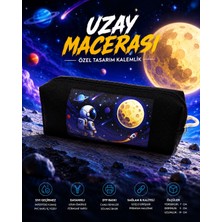 Bybag Özel Tasarım "uzay Macerası" Astronot Baskılı Siyah Impertex Kumaş Kalemlik ve Çok Amaçlı Kalem Kutusu