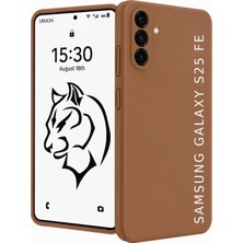Samsung S25 Fe ile Uyumlu Kılıf, Içi Kadife Kaplamalı Ince Sıvı Silikon Kapalı Kamera Tam Koruma Yumuşak Silikon Kapak, Kahverengi