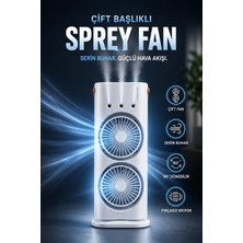 Sulu Buharlı Çift Başlıklı Klima Fanı Taşınabilir USB Şarjlı 3 Kademeli LED Işıklı, Masaüstü Fan, Taşınabilir Fan