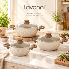 Lavonni Granit Pro 6 Parça Granit Tencere Seti Cappucino Alüminyum Malzeme 18/20/22 Ebatlar