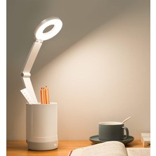 Katlanabilir LED Masa Lambası (Kalemlikli), Dokunmatik Kontrollü, 2400 Mah Şarj Edilebilir Bataryalı, 3 Işık Modlu Çalışma Lambası