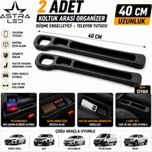 Astra LED Araba Koltuk Arası Düşme Engelleyici Organizer ve Telefon Tutucu, Siyah, 2 Adet