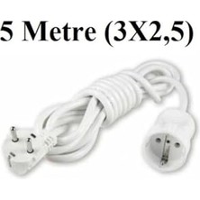 Pratik Ev Topraklı Uzatma Seyyar Kablosu Tekli Priz 5 Metre 3x2,5 Mm, Gri