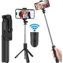 Selfie Çubuğu Tripod – 3'ü 1 Arada Bluetooth Uzaktan Kumandalı Telefon Tutucu, 360° Döner Başlık, Ios & Android Uyumlu, Vlog Youtube Tiktok Video Çeki
