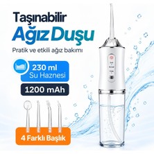 Seyoni Taşınabilir Ağız Duşu, 230 ml Su Hazneli, Şarjlı, Diş ve Ağız Temizleme Cihazı, 4 Başlıklı