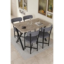 Mutfak Masası 4 Sandalyeli Set 110X70 cm Modern Bahçe Cafe Masa Takımı 4 Kişilik Teddy 9882 Gri