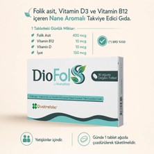 Diofol Ağızda Dağılan 30 Tablet Folik Asit Vitamin D3 ve B12 İçeren Takviye Edici Gıda