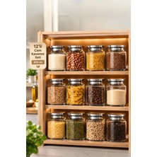 Porsima 4403 Bormio Metal Kapaklı 12 Cam Kavanoz Seti Vakum Kapaklı Saklama Düzenleme Kabı Seti 650ML