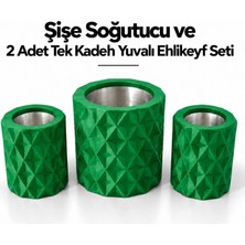 Mottopi Yeşil Elmas Desenli Şişe Soğutucu ve 2 Adet Tek Kadeh Yuvalı Ehlikeyf Seti,metal Iç Hazneli,termojelli Soğutucu-Yeşil