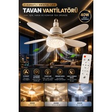 Merwish Tavan Vantilatörü 6 Kanatlı Kristal LED 40W – 3 Renk Işık, 3 Hız, Dimmer, Gece Lambası, Zamanlayıcı,  Kumandalı