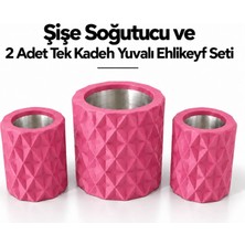 Mottopi Pembe Elmas Desenli Şişe Soğutucu ve 2 Adet Tek Kadeh Yuvalı Ehlikeyf Seti,metal Iç Hazneli,termojelli Soğutucu-Pembe