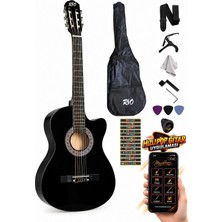 Müzikhane 4/4 Kesik Kasa Siyah Gitar - Kılıf - Metot - Pena