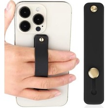 Pratik Ev Siyah Silikon Telefon Kılıfı Bandı; Kayışlı Tutamaç, Yatay Stand ve Sticker