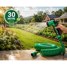 Pratik Ev 30 Metre Spiralli Hortum Seti 8 Fonksiyonlu Sulama Tabancası, Araç Yıkama, Bahçe Sulama, Spiral Tasarım, Kolay Depolama, Çok Amaçlı Kullanım