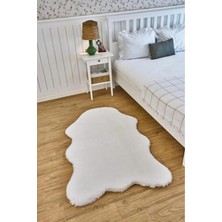Apex Halı Yıkanabilir Yumuşak Peluş Post Shaggy Çocuk Odası Oturma Odası Salon Mutfak Halısı Palma Beyaz