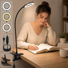 Klipsli LED Kitap Okuma Lambası USB Girişli Aydınlatma Esnek Kollu Metal Ders Çalışma Makyaj Tiktok Youtube Canlı Yayın Içerik Üretim Işığı Göz Yormaz