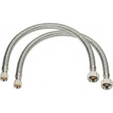 Pratik Ev 3/8" - 3/8" Dişi Çelik Örgülü Flex Hortum (50 Cm) - Klozet ve Rezervuar Su Bağlantı Spirali - Paslanmaz Esnek Tesisat Borusu ve Ara Musluk Bağlantısı (2'li Eko Paket), 2 Adet