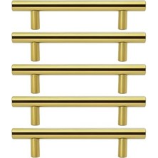 Pratik Ev Dolap, Alteta 5 Adet (128 mm - 12.8 Cm) Gold Altın Metal Mobilya Mutfak Çekmece Kulbu Kulpu Kulpları