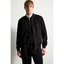 DeFacto Ultra Yumuşak Slim Fit Kolej Yaka Fermuarlı Süet Bomber Ceket A3866AX26SP