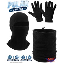 Axe Sportswear Erkek Siyah Kışlık Termal Polar Eldiven - Ipli Polar Boyunluk - Polar Kar Maskesi 3'lü Set