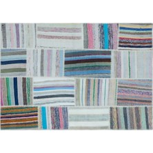 Apex Halı El Dokuması Patchwork Vintage Yün-Pamuk Çizgili Halı 22492 155 x 230 cm