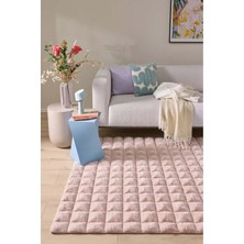 Apex Halı Yıkanabilir Yumuşak Peluş Post Shaggy Çocuk Odası Oturma Odası Salon Mutfak Halısı Diamante Batik Pudra