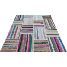 Apex Halı El Dokuması Patchwork Vintage Yün-Pamuk Çizgili Halı 25240 160 x 220 cm