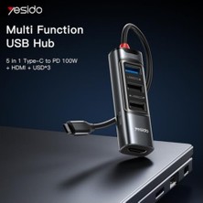 5in1 3 Adet USB 3.0/1 Adet 100W Type-C ve 1 Adet 4K 30Hz HDMI Çıkışlı Hub Dönüştürücü
