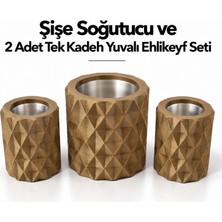 Mottopi Bronz Elmas Desenli Şişe Soğutucu ve 2 Adet Tek Kadeh Yuvalı Ehlikeyf Seti,metal Iç Hazneli,termojelli Soğutucu-Bronz