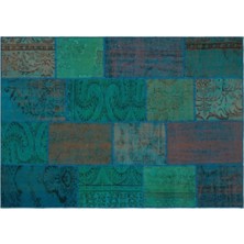 Apex Halı El Dokuması Patchwork Vintage Yün-Pamuk Turkuaz Halı 33872 160 x 230 cm