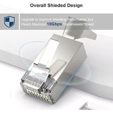Q-J7100M Cat7 Metal RJ45 Konnektör, 100’LÜ Paket Cat7 Jack + Ayraç, Ethernet Network Lan Kablo Ucu, Metal Gövdeli RJ45 Plug, Cat7 Kablo Sonlandırma Ko