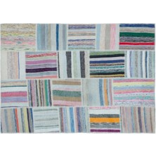 Apex Halı El Dokuması Patchwork Vintage Yün-Pamuk Çizgili Halı 25418 160 x 225 cm