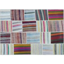 Apex Halı El Dokuması Patchwork Vintage Yün-Pamuk Çizgili Halı 25500 160 x 225 cm